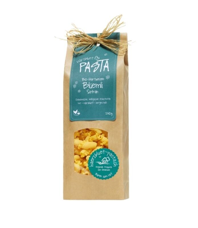 Schweizer Bio Pasta Blüemli Safran von Härzbluet Pasta 250 g