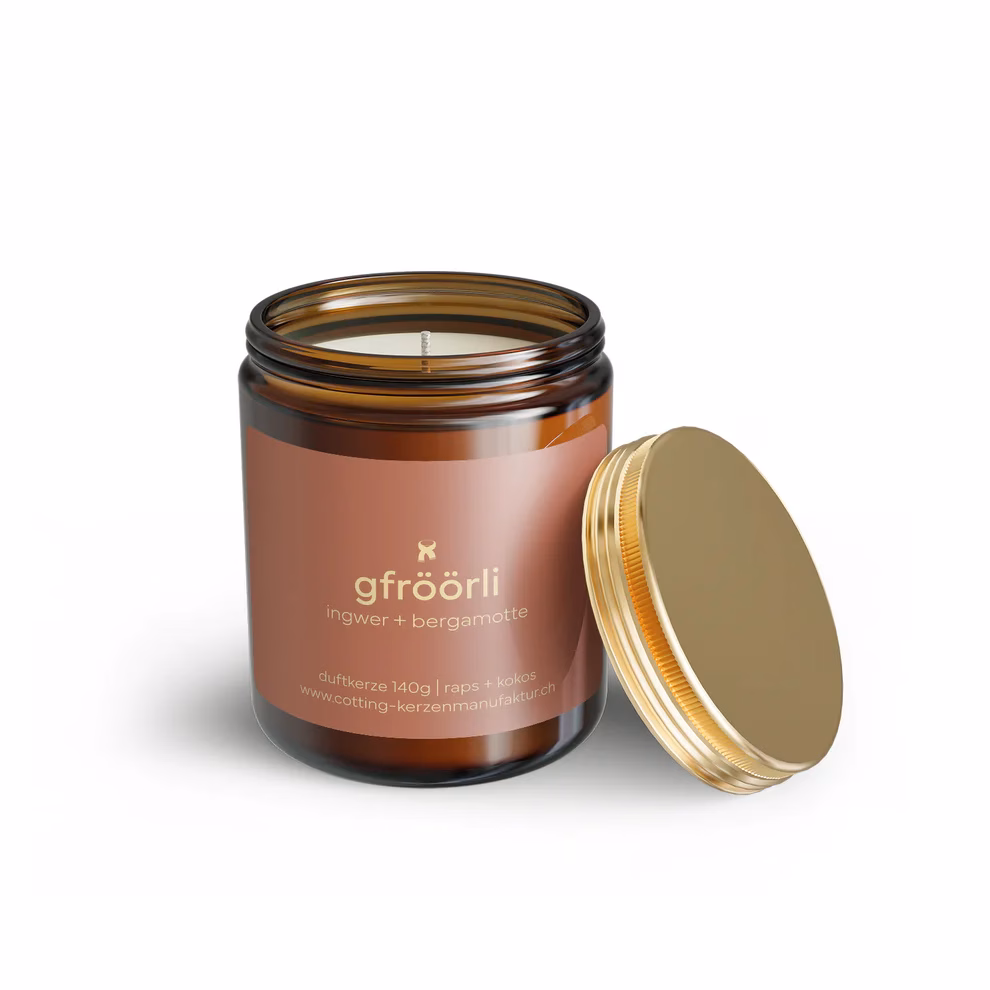 Duftkerze Gfröörli mit Ingwer & Bergamotte, Brenndauer 30 h
