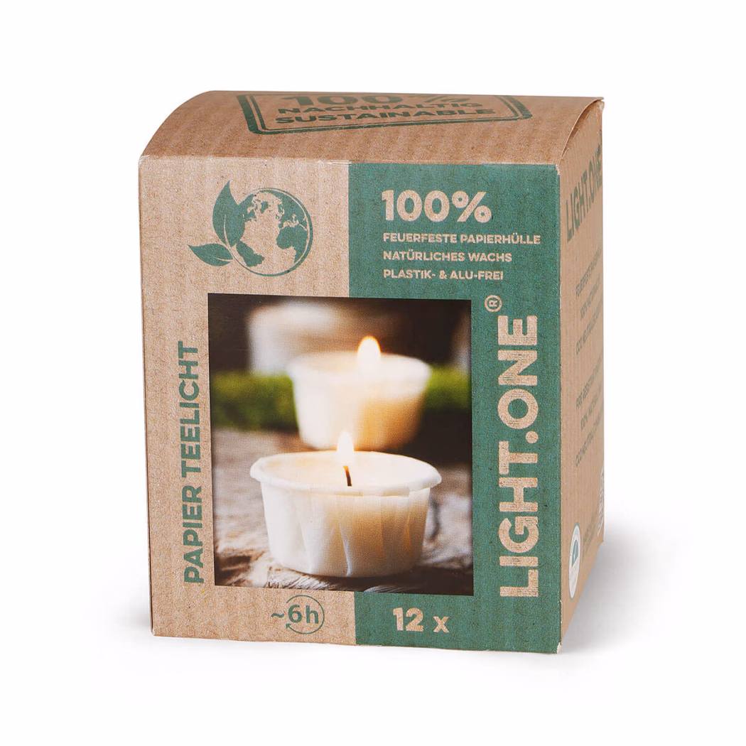 Teelichter vegan aus Rapswachs (12 Stk.) mit Papierhülle