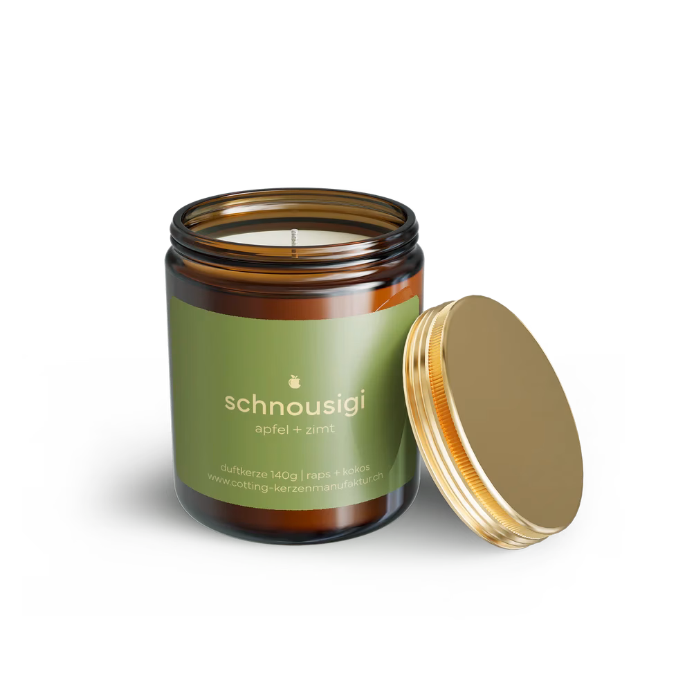 Duftkerze Schnousigi mit Apfel & Zimt, Brenndauer 30 h