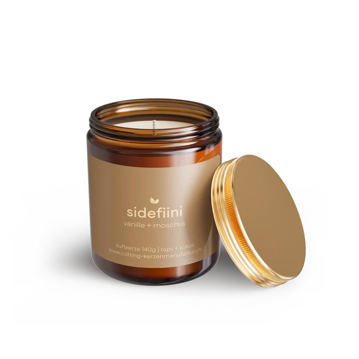 Duftkerze Sidefini mit Vanille & Moschus, Brenndauer 30 h