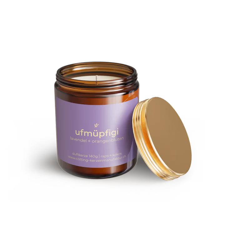 Duftkerze Ufmüpfigi mit Lavendel & Orangenblüten, Brenndauer 30 h
