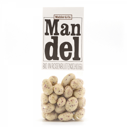 Bio Mandel in Zitronen-Rosenblütenschoggi