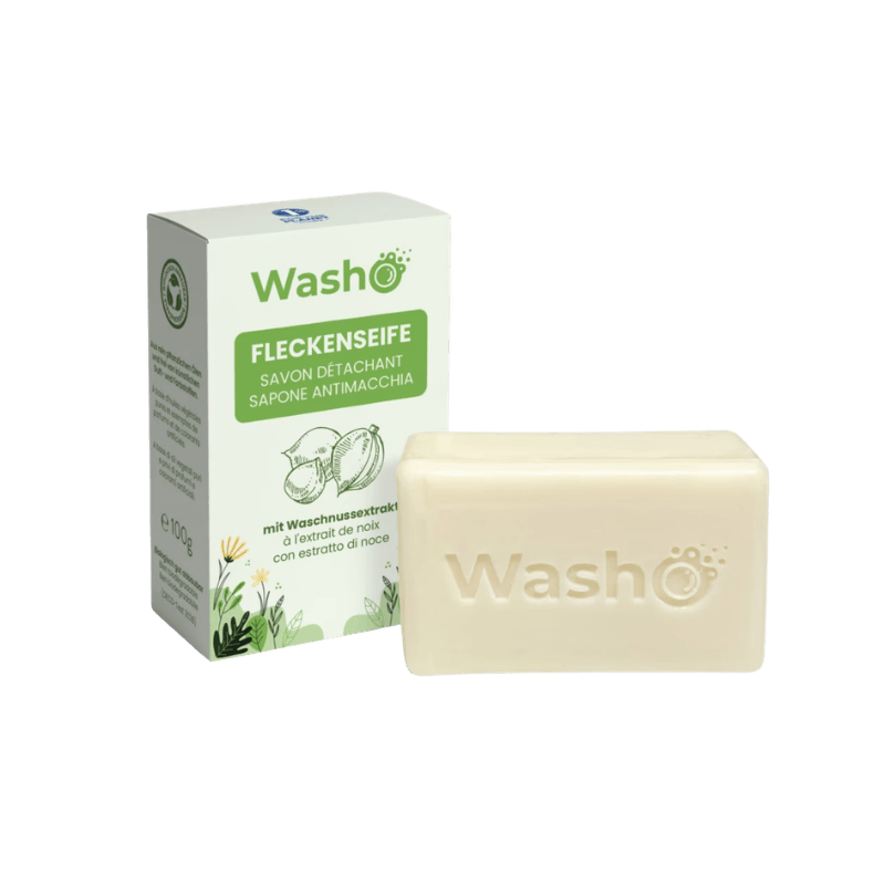 WashO Fleckenseife mit Waschnuss-Extrakt – nachhaltige Seife zur Entfernung von Flecken auf Textilien