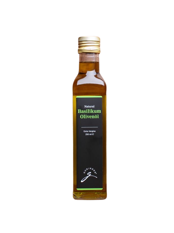 Basilikum Olivenöl Extra Vergine in Glasflasche – aromatisches Olivenöl mit Basilikum