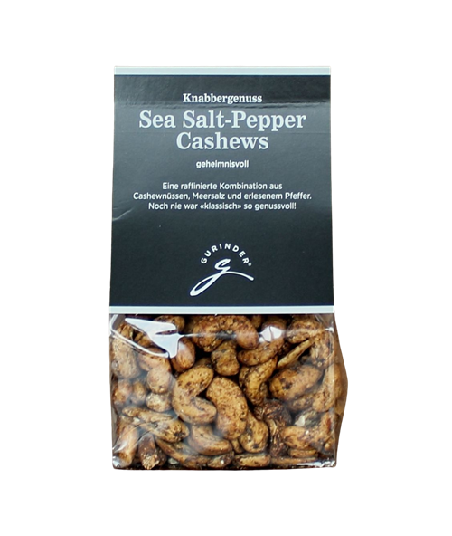 Cashew Nüsse mit Pfeffer und Meersalz – aromatischer Snack im Beutel