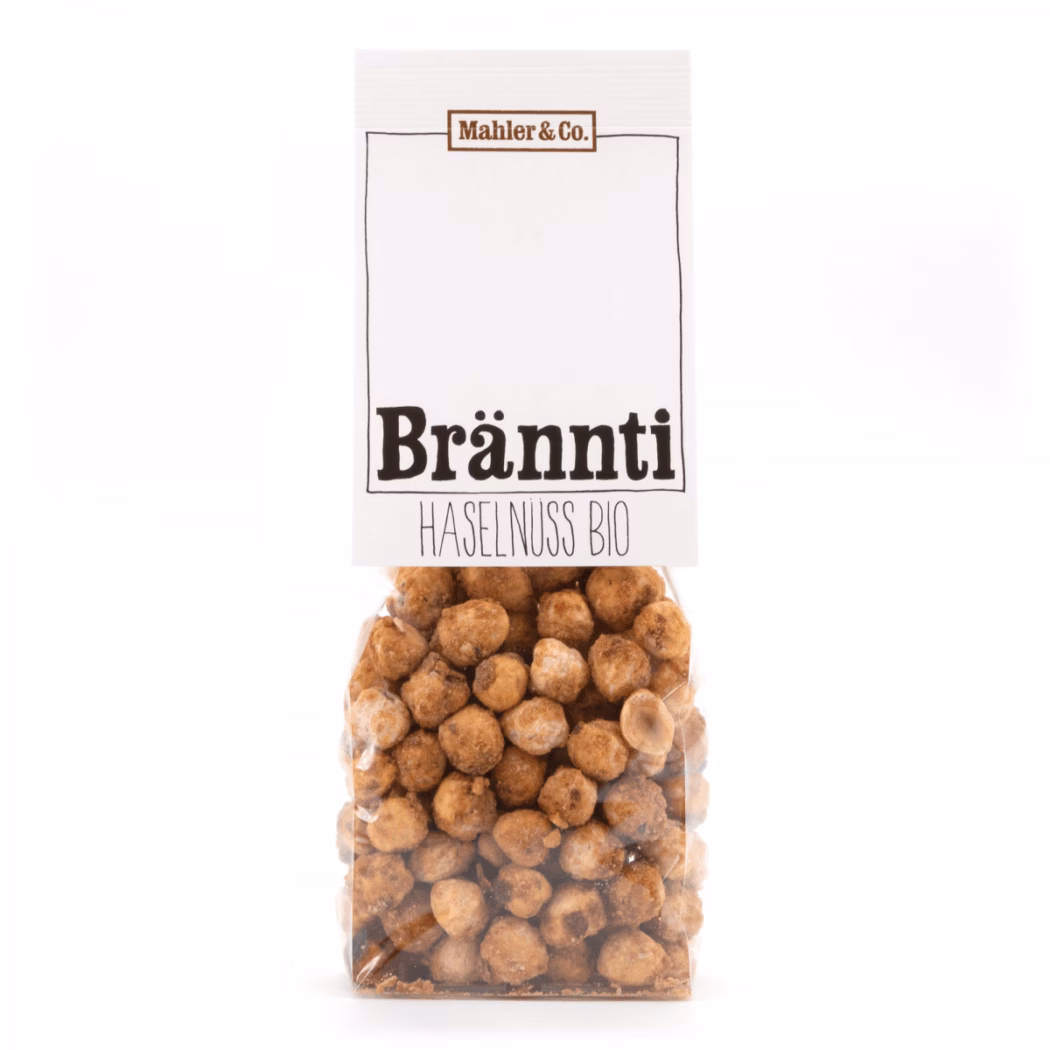 Gebrannte Haselnüsse karamellisiert – knusprig karamellisierte Haselnüsse in Bio-Qualität, süss-aromatischer Snack aus natürlichen Zutaten.