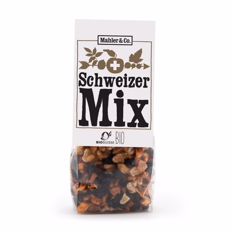 Schweizer Mix Bio – Bio-Snackmischung aus drei Schweizer Regionen mit ausgewählten Nüssen und Trockenfrüchten.