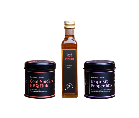 BBQ Set mit Gewürzen und Olivenöl – Grill Geschenk Set für BBQ