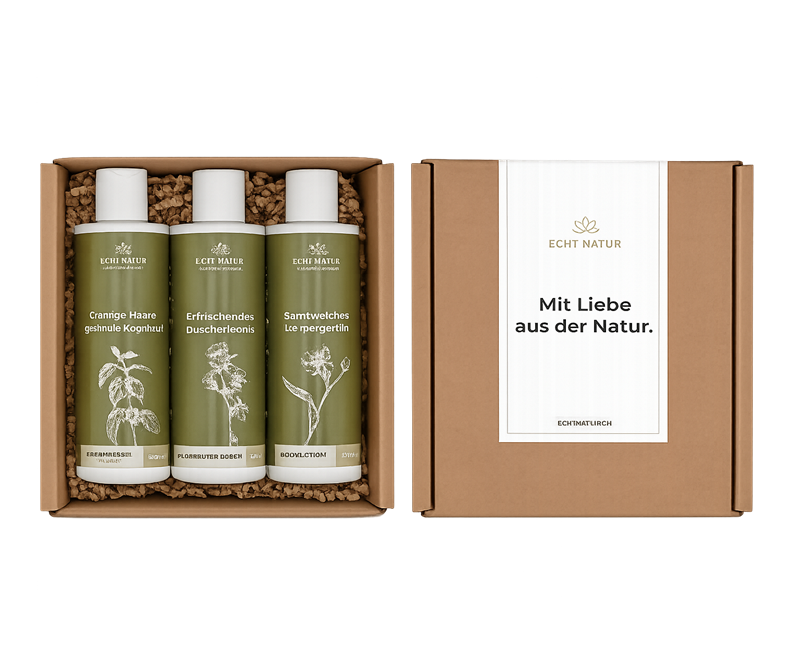 ECHT NATUR Naturkosmetik Geschenkset mit Brennnessel-Shampoo, Wildkräuter-Duschgel und Bodylotion