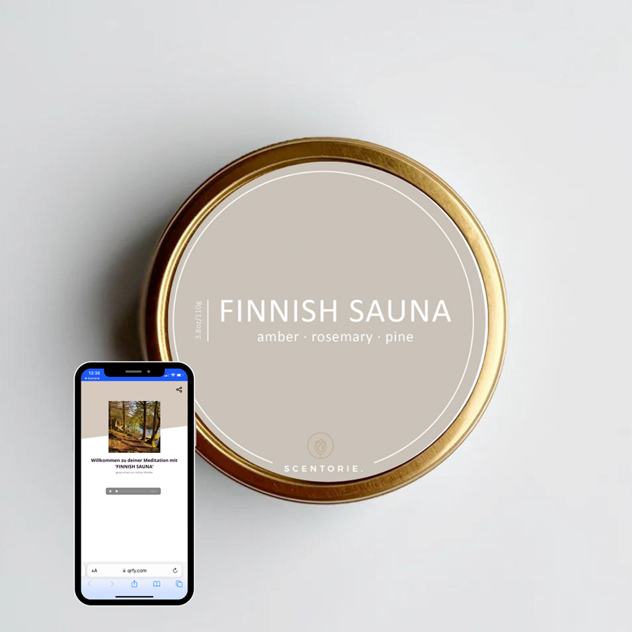 Duftkerze mit integrierter Meditation – TRIO, 3 x 110g nach Wahl (erhältlich ab anfans November)) FINNISH SAUNA (110g Duftkerze mit Holzdocht)