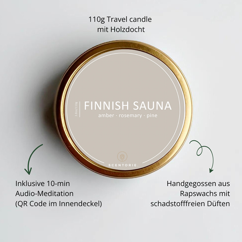 Duftkerze mit integrierter Meditation – FINNISH SAUNA, 110g Duftkerze mit integrierter Meditation – FINNISH SAUNA, 110g – Bild 2
