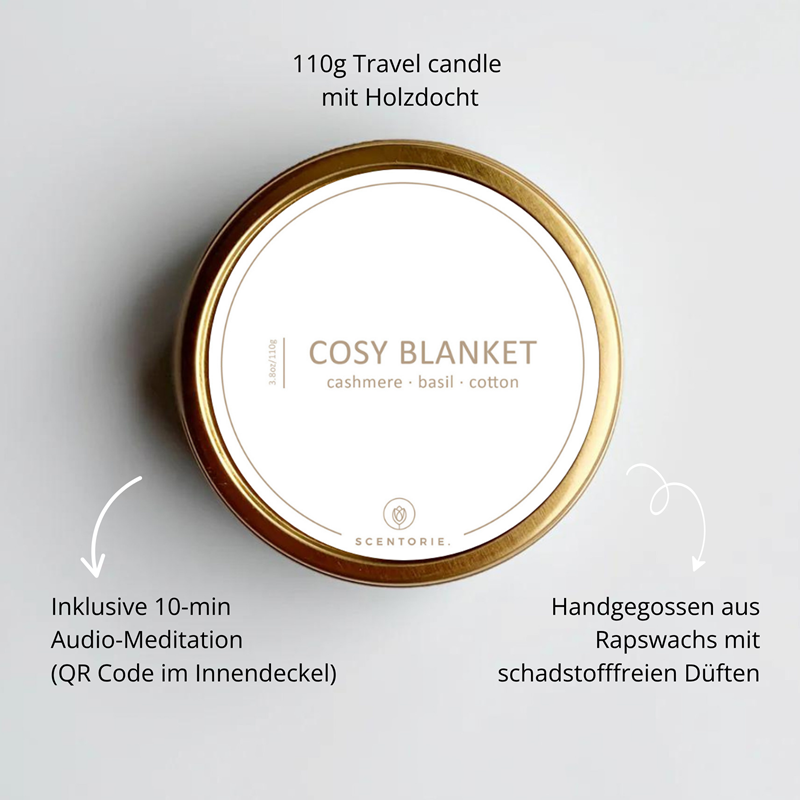 Duftkerze mit integrierter Meditation – COSY BLANKET, 110g Duftkerze mit integrierter Meditation – COSY BLANKET, 110g – Bild 2
