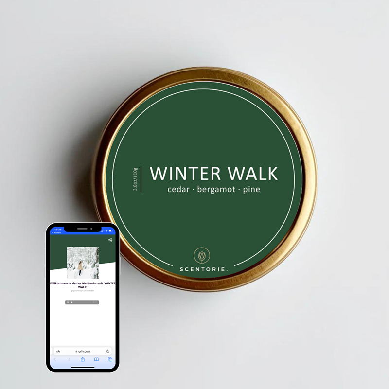 Duftkerze mit integrierter Meditation – TRIO, 3 x 110g nach Wahl (erhältlich ab anfans November)) Scentorie WINTER WALK Duftkerze mit Meditation 110 g
