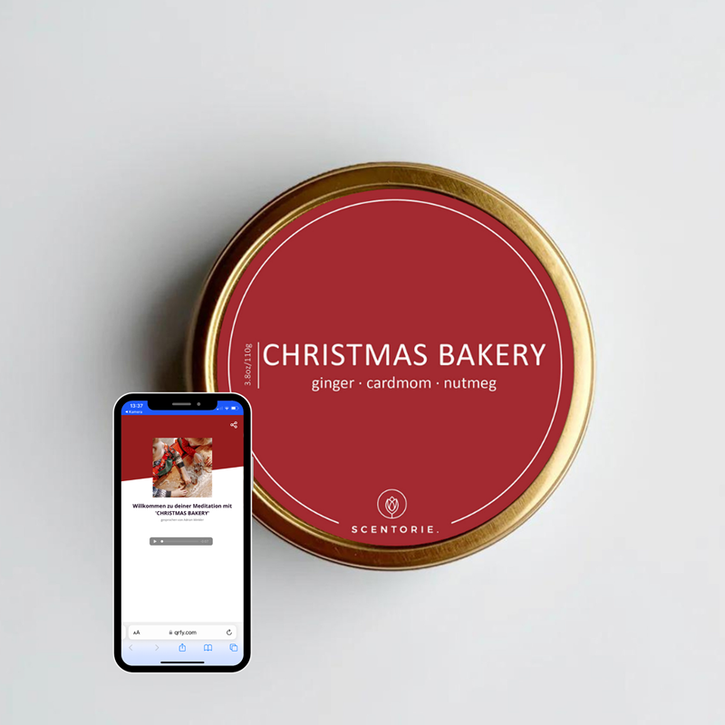 Duftkerze mit integrierter Meditation – TRIO, 3 x 110g nach Wahl (erhältlich ab anfans November)) Scentorie CHRISTMAS BAKERY Duftkerze mit Meditation 110 g