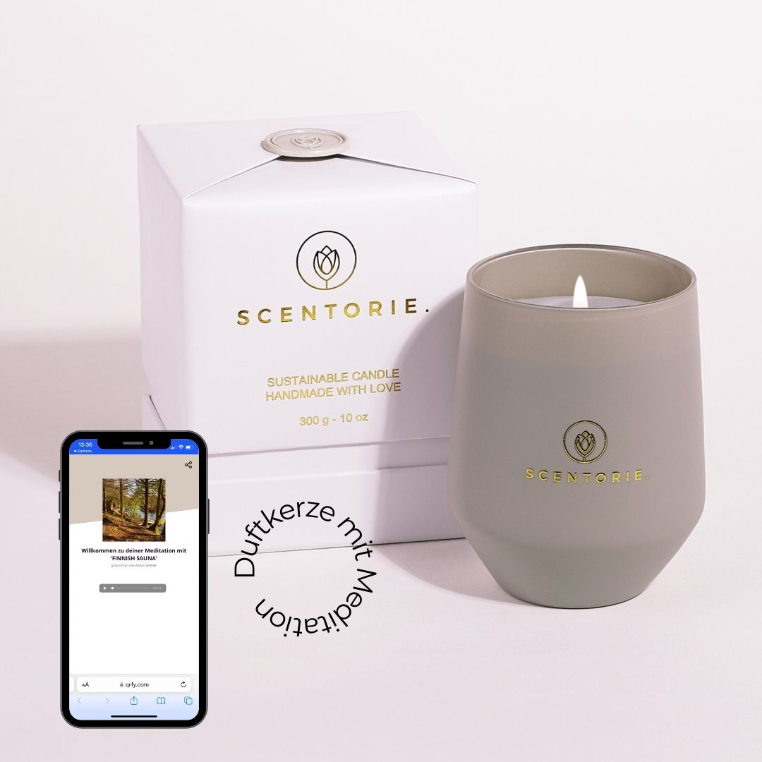 Duftkerze mit integrierter Meditation – FINNISH SAUNA, 300g Scentorie FINNISH SAUNA Duftkerze mit Meditation 300 g