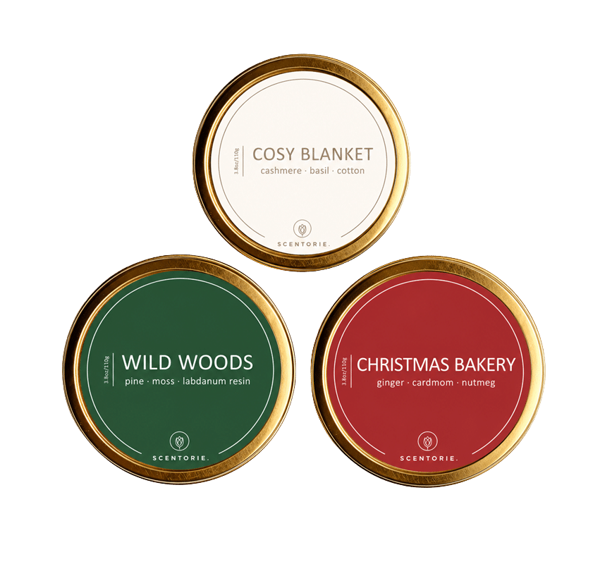 Duftkerze mit integrierter Meditation – TRIO, 3 x 110g nach Wahl (erhältlich ab anfans November)) Scentorie Duftkerzen Set Trio mit 3 Duftkerzen nach Wahl
