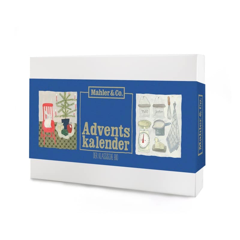 Bio-Adventskalender 2026 von Mahler und Co mit 24 illustrierten Päckchen und 1,2 kg Bio-Spezialitäten