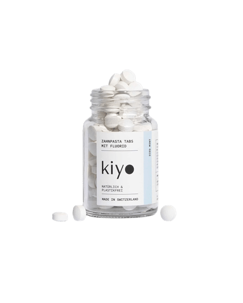 Kiyo Zahnpasta Tabs Iced Mint mit Fluorid im Glas mit mindestens 124 Zahnputztabletten